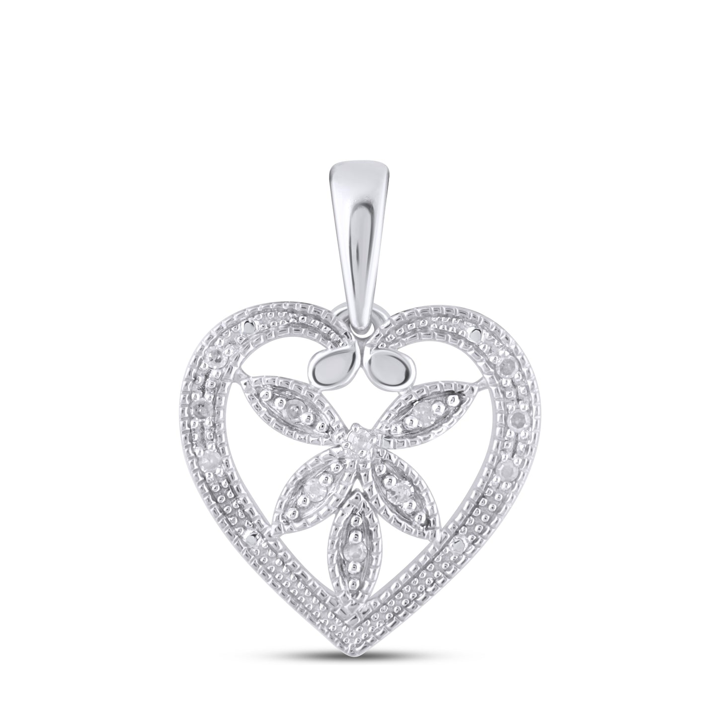 925 Sterling Silver 0.05 Cttw Diamond "Heart" Ladies Pendant