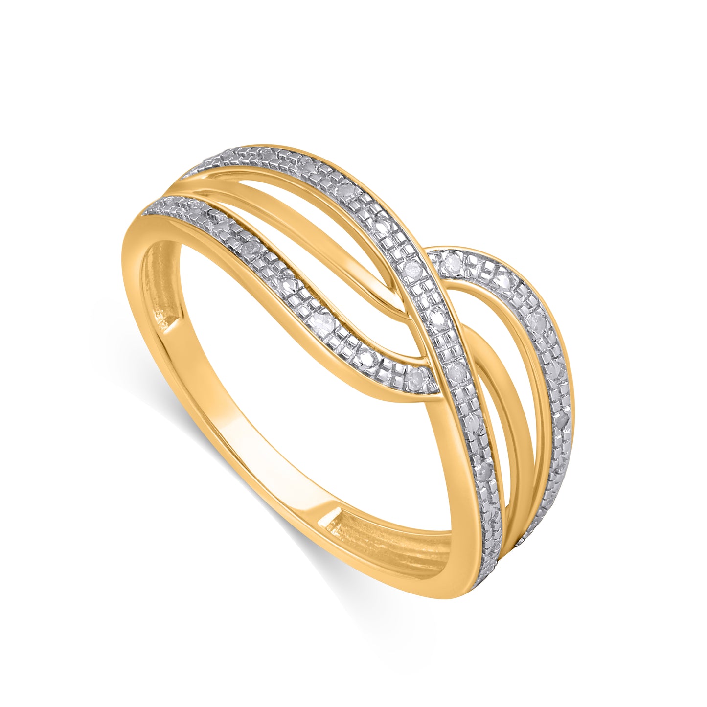 925 Sterling Silver Yellow Tone 0.04 Cttw Diamond Ladies Band