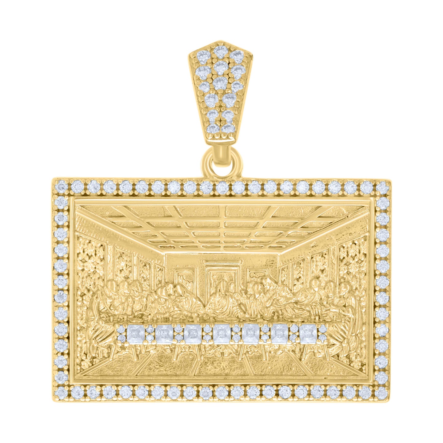 Sterling Silver Mens 1.22ct, 0.40ct Baguette Round Moissanite Last Supper Religious Pendant