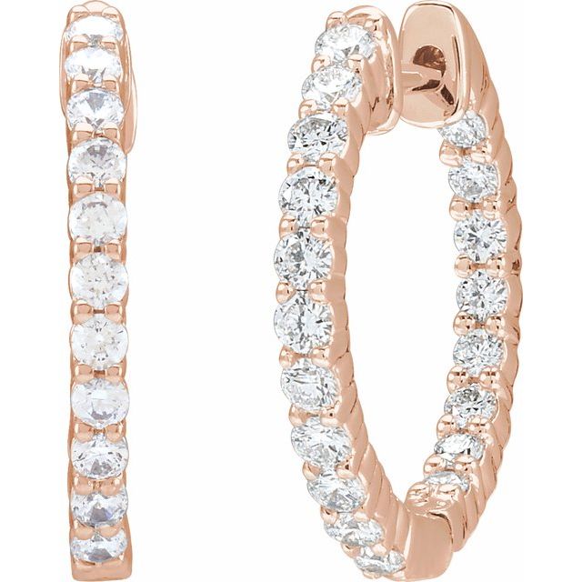 14K Yellow Or White Or Rose Gold Si1-Si2, Gh Hinged Polished Lab-Grown Diamond Inside-Outside Hoop Earrings