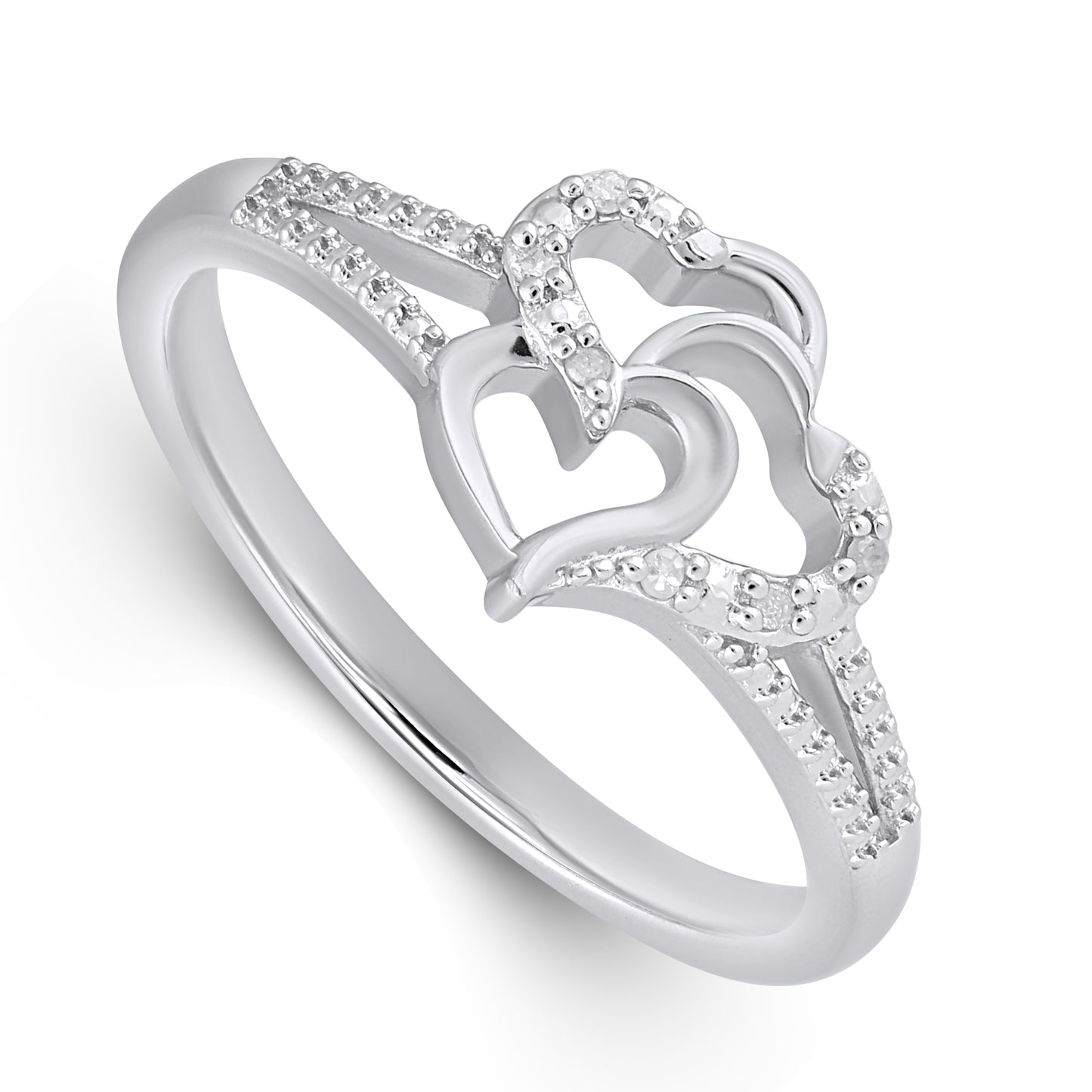 925 Sterling Silver 0.03 Cttw Diamond "Heart" Ladies Ring