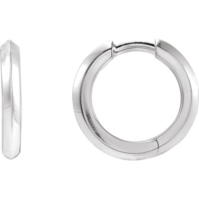 14K White Gold 15 Mm 2 Mm Pair Hinged Polished Knife Edge Hinged Hoop Earrings