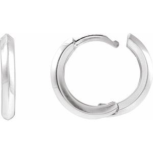 Sterling Silver Pair Knife Edge Hinged Hoop Earrings, Length: 15 Mm, Thickness: 2 Mm