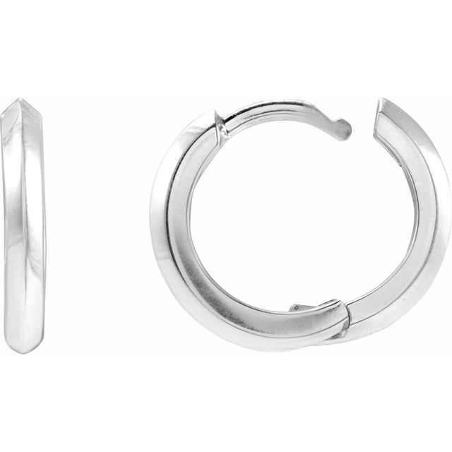 14K White Gold 15 Mm 2 Mm Each Hinged Polished Knife Edge Hinged Hoop Earring