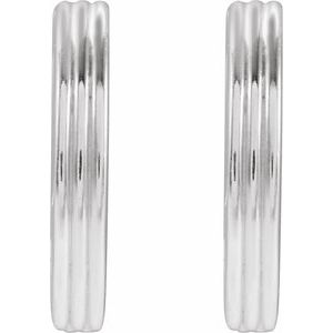 Sterling Silver Pair Ribbed Huggie Earrings, Length: 15 Mm, Thickness: 2.4 Mm