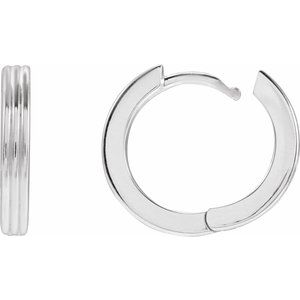 Sterling Silver Pair Ribbed Huggie Earrings, Length: 15 Mm, Thickness: 2.4 Mm