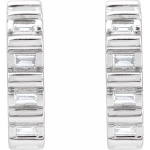 14K White Gold Pair Straight Baguette Shape 2 X 1Mm Si2-Si3, Ghi 1/5 Ctw Natural Diamond Hoop Earrings, Length: 13.7 Mm, Thickness: 11.6 Mm
