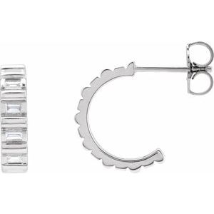 14K White Gold Pair Straight Baguette Shape 2 X 1Mm Si2-Si3, Ghi 1/5 Ctw Natural Diamond Hoop Earrings, Length: 13.7 Mm, Thickness: 11.6 Mm
