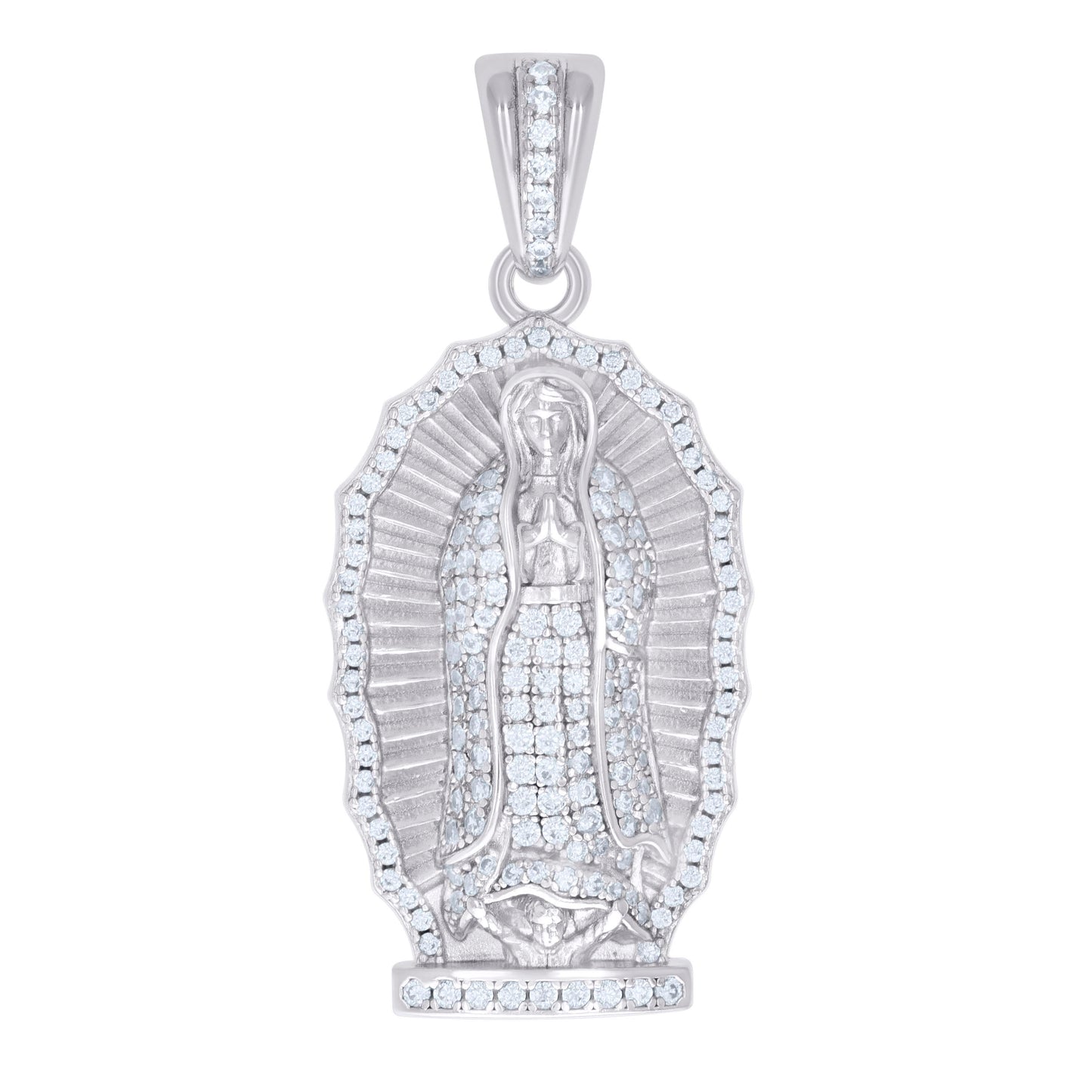 Sterling Silver Mens 1.13ct Moissanite Guadalupe/Mother Marry Religious Charm Pendant