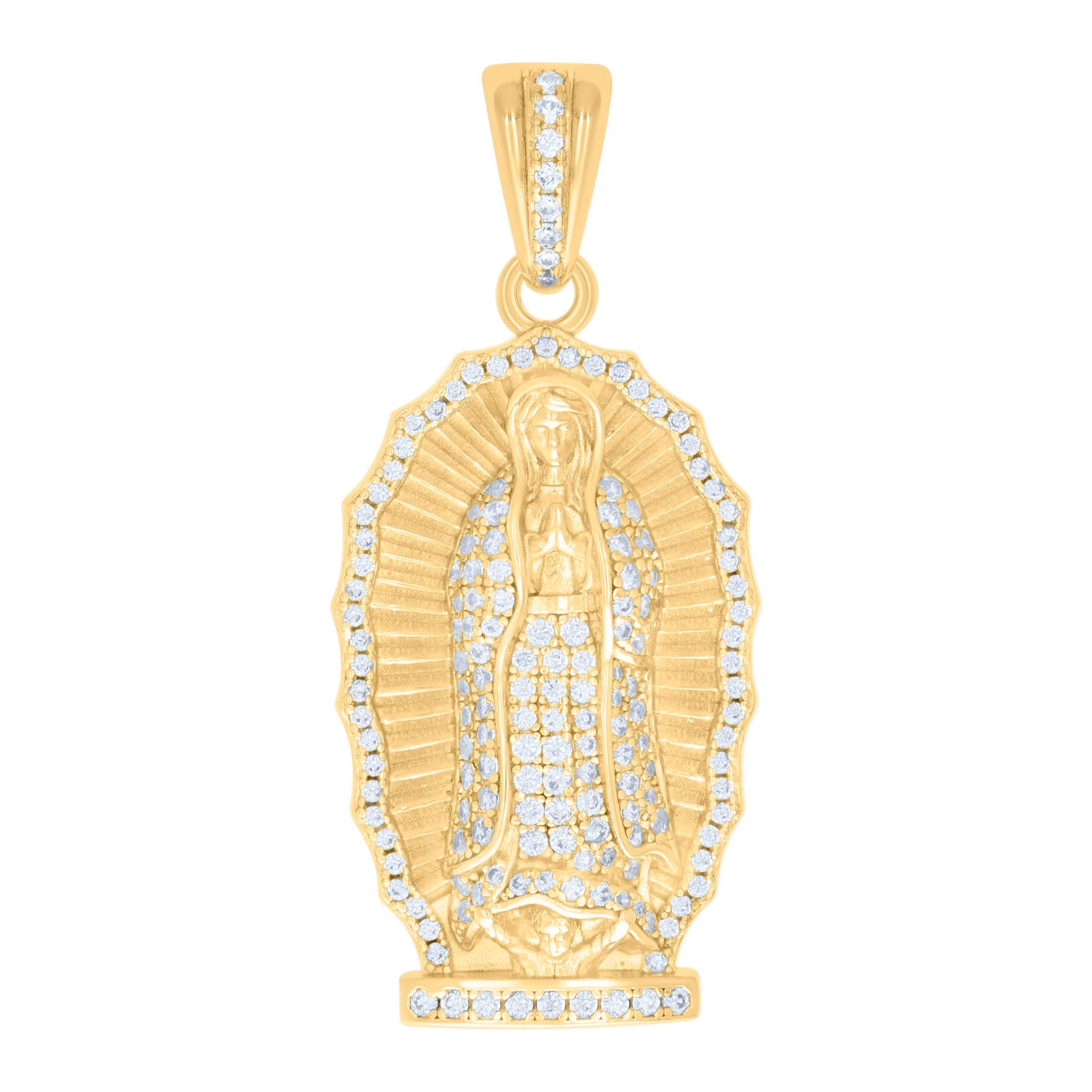 Sterling Silver Mens 1.13ct Moissanite Guadalupe/Mother Marry Religious Charm Pendant