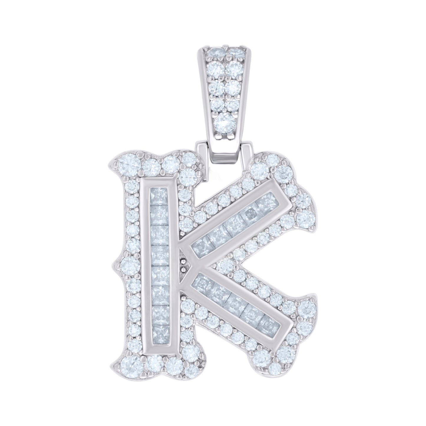 Sterling Silver Or Yellow-tone Unisex Baguette Round Moissanite 0.59ct Initial Alphabet Charm Pendant