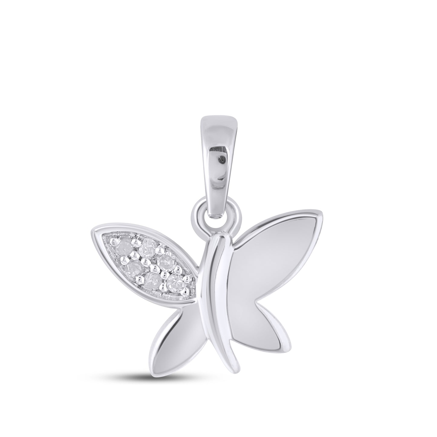 925 Sterling Silver 0.02 Cttw Diamond "Buttefly" Ladies Pendant