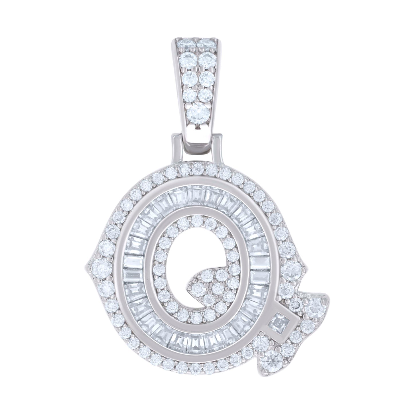 Sterling Silver Or Yellow-tone Unisex Baguette Round Moissanite 0.59ct Initial Alphabet Charm Pendant