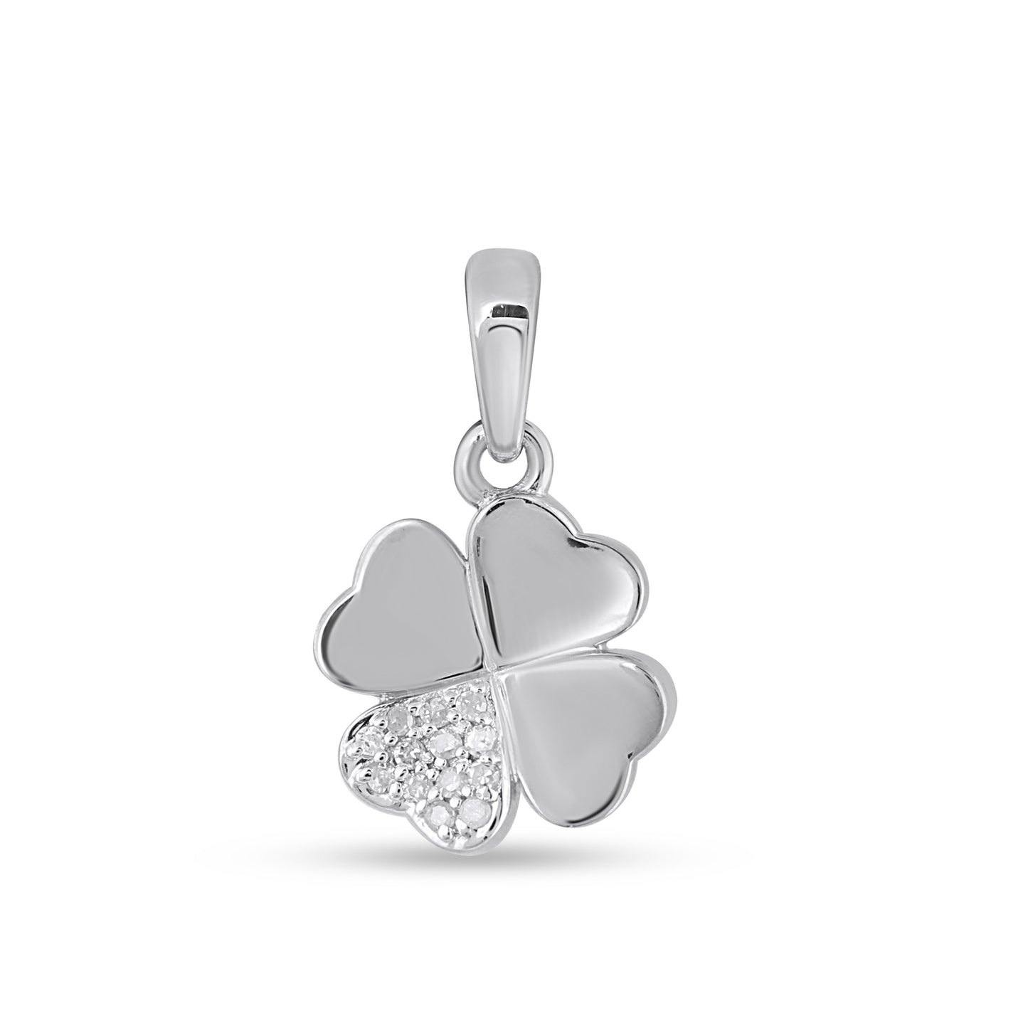 925 Sterling Silver 0.04 Cttw Diamond "4 Leaf Clover" Ladies Pendant