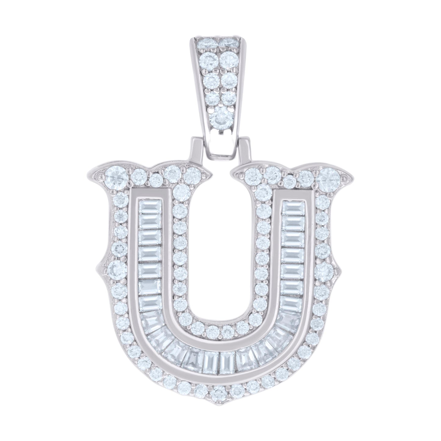 Sterling Silver Or Yellow-tone Unisex Baguette Round Moissanite 0.59ct Initial Alphabet Charm Pendant