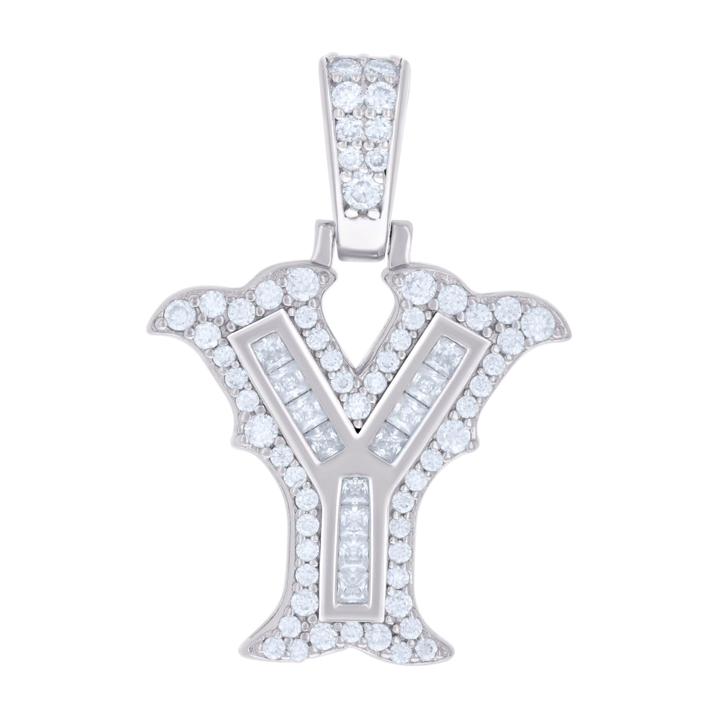 Sterling Silver Or Yellow-tone Unisex Baguette Round Moissanite 0.59ct Initial Alphabet Charm Pendant