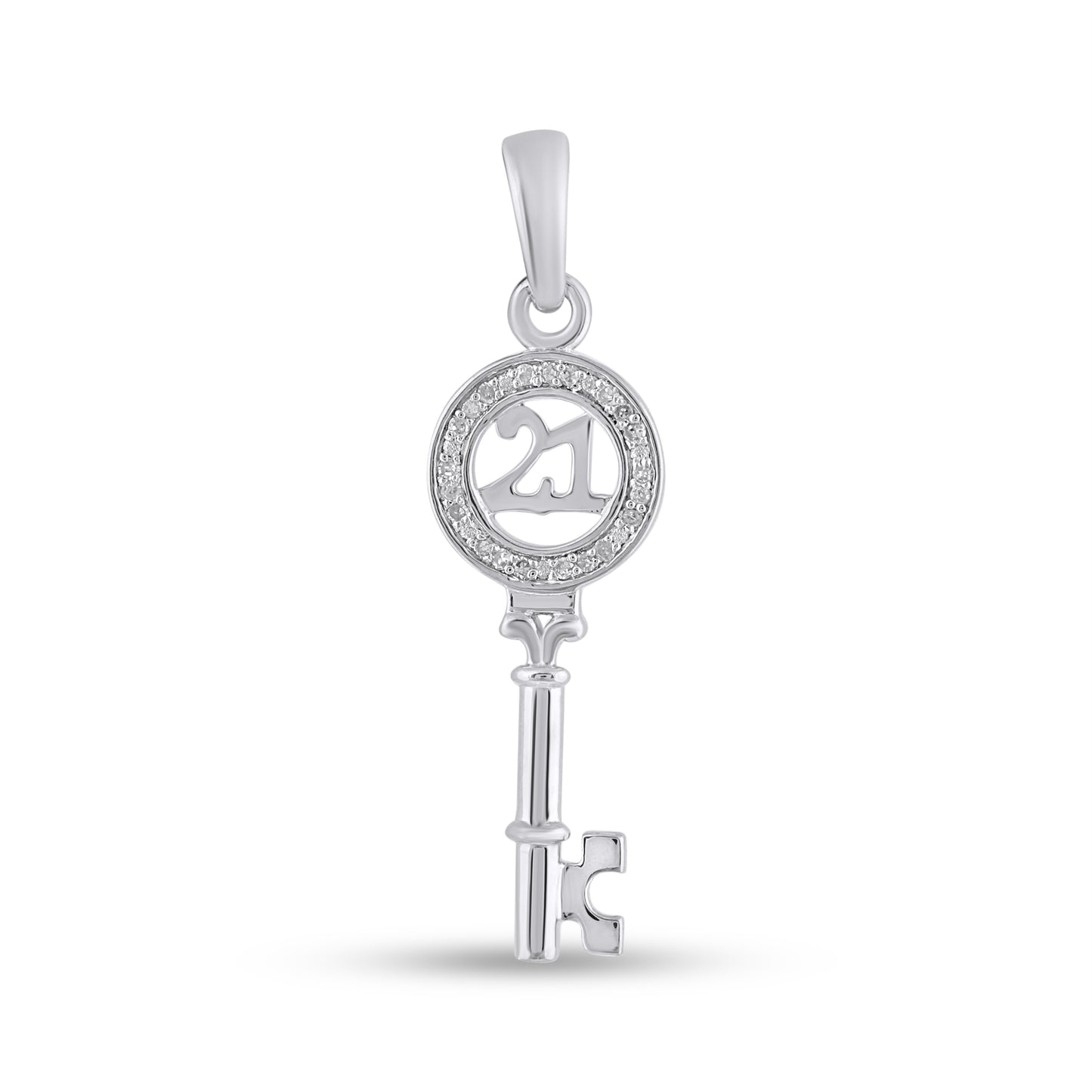 925 Sterling Silver 0.04 Cttw Diamond "Key" Ladies Pendant
