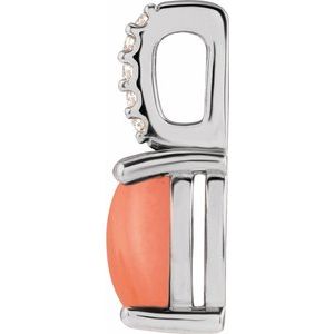 14K White Gold Oval 5 X 3Mm Natural Pink Coral And .02 Ctw Natural Diamond Cabochon Pendant