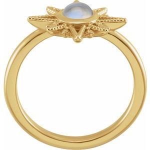 14K Yellow Gold Round 5 Mm Natural Rainbow Moonstone And .03 Ctw Natural Diamond Ring Size 7