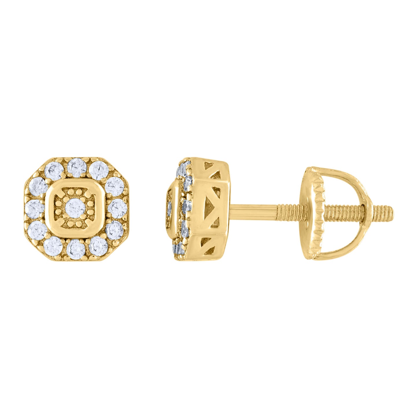 Sterling Silver Or Yellow-Tone Womens Moissanite 6.6mm Octagon Fashion Stud Earrings Screw Back