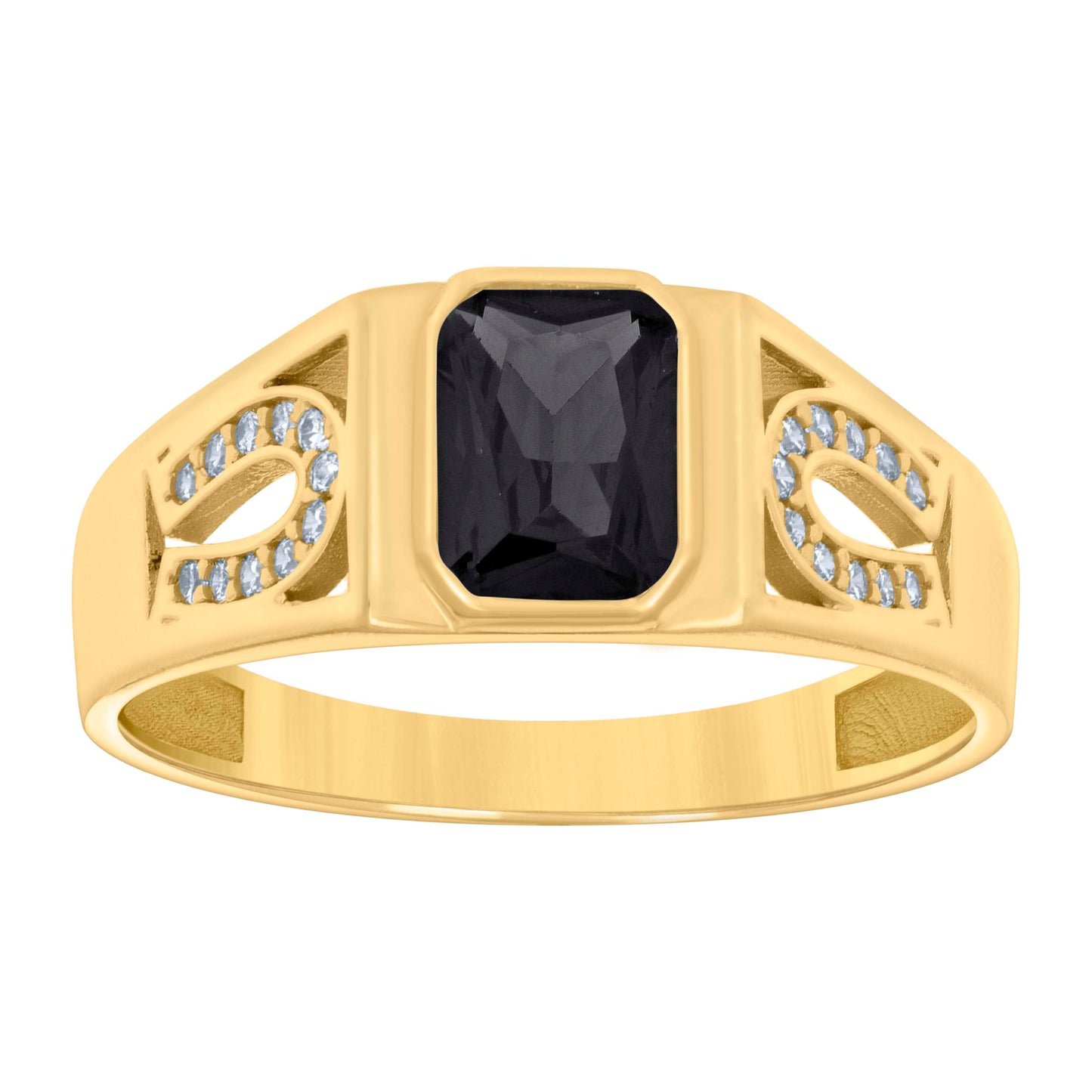 14K Yellow Gold Womens Emerald Round Cubic-Zirconia Horseshoe Side Good Luck Bridal Anniversary Engagement Wedding Ring