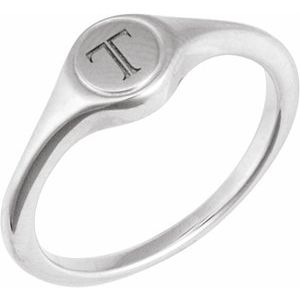14K White Gold Round 6.9 X 6.9 Mm Polished Polished Engravable Signet Ring Size 7