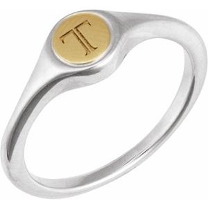 14K White/Yellow Gold Round 6.9 X 6.9 Mm Polished Polished Engravable Signet Ring Size 7