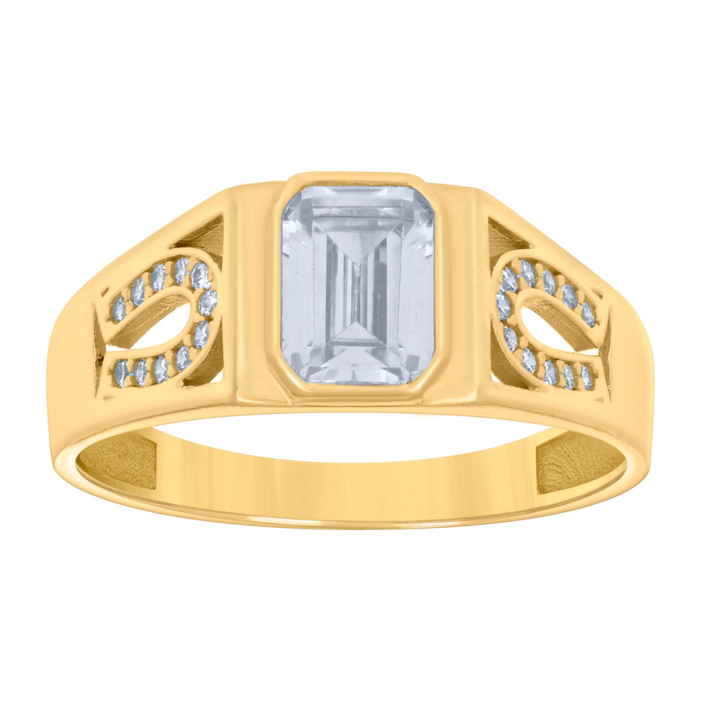 14K Yellow Gold Womens Emerald Round Cubic-Zirconia Horseshoe Side Good Luck Bridal Anniversary Engagement Wedding Ring