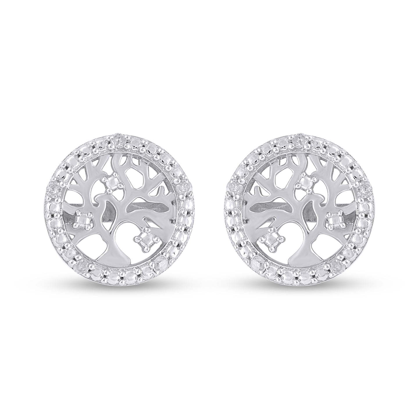 925 Sterling Silver 0.03 Cttw Diamond "Tree" Earring