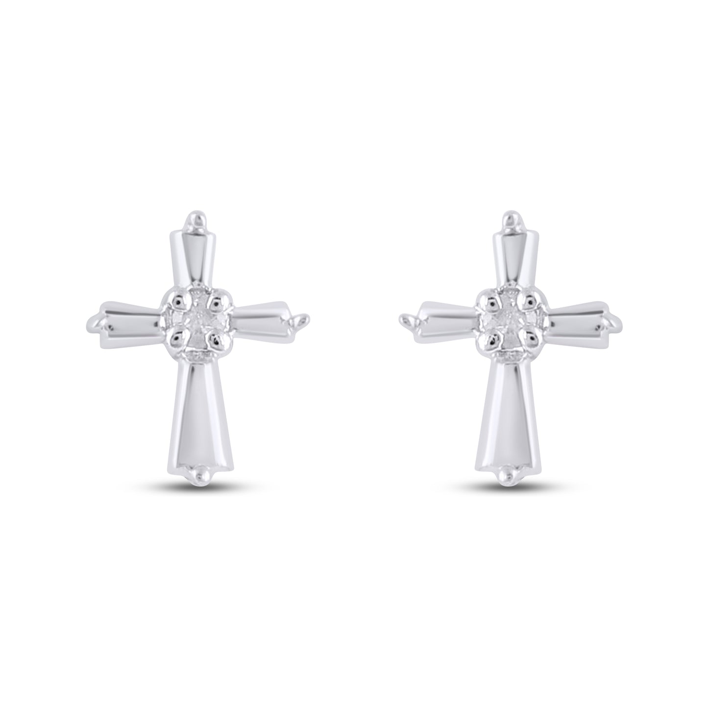 925 Sterling Silver 0.01 Cttw Diamond "Cross" Earring