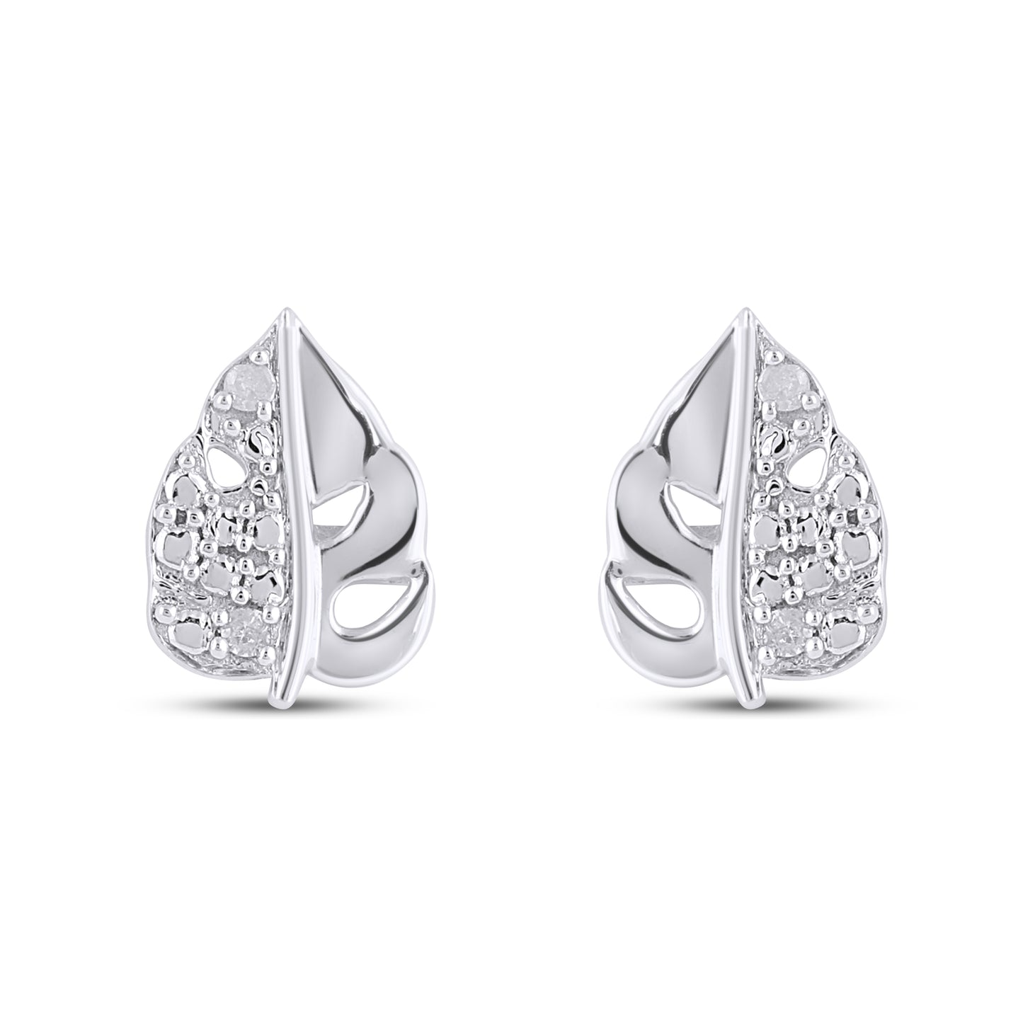 925 Sterling Silver 0.03 Cttw Diamond "Leaf" Earring