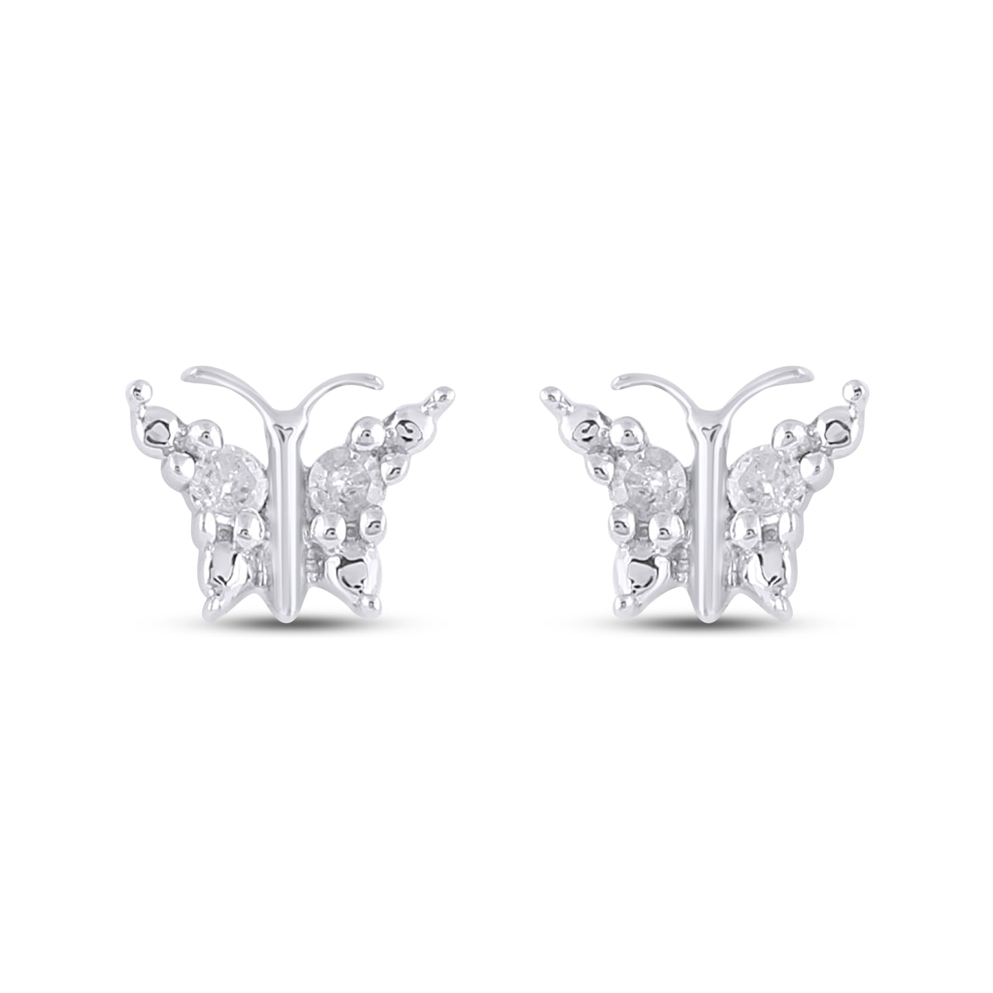 925 Sterling Silver 0.02 Cttw Diamond "Butterfly" Earring