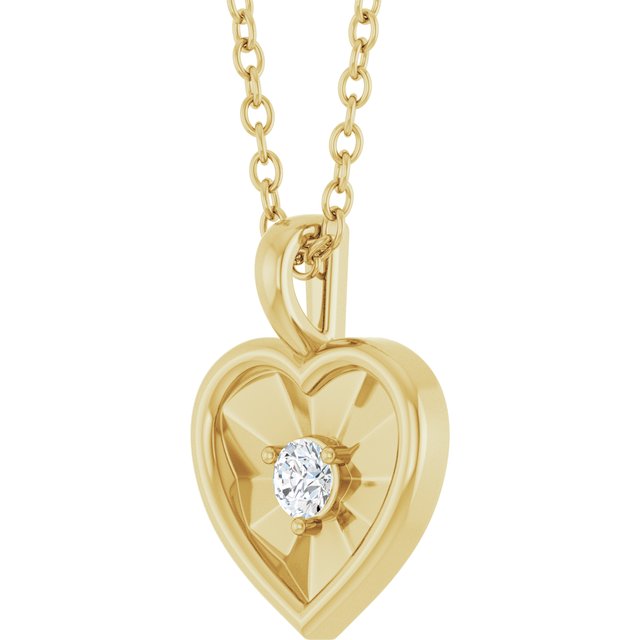14K Yellow Gold Round 3Mm I1, G-H Polished 1/10 Ct Natural Diamond Heart Pendant