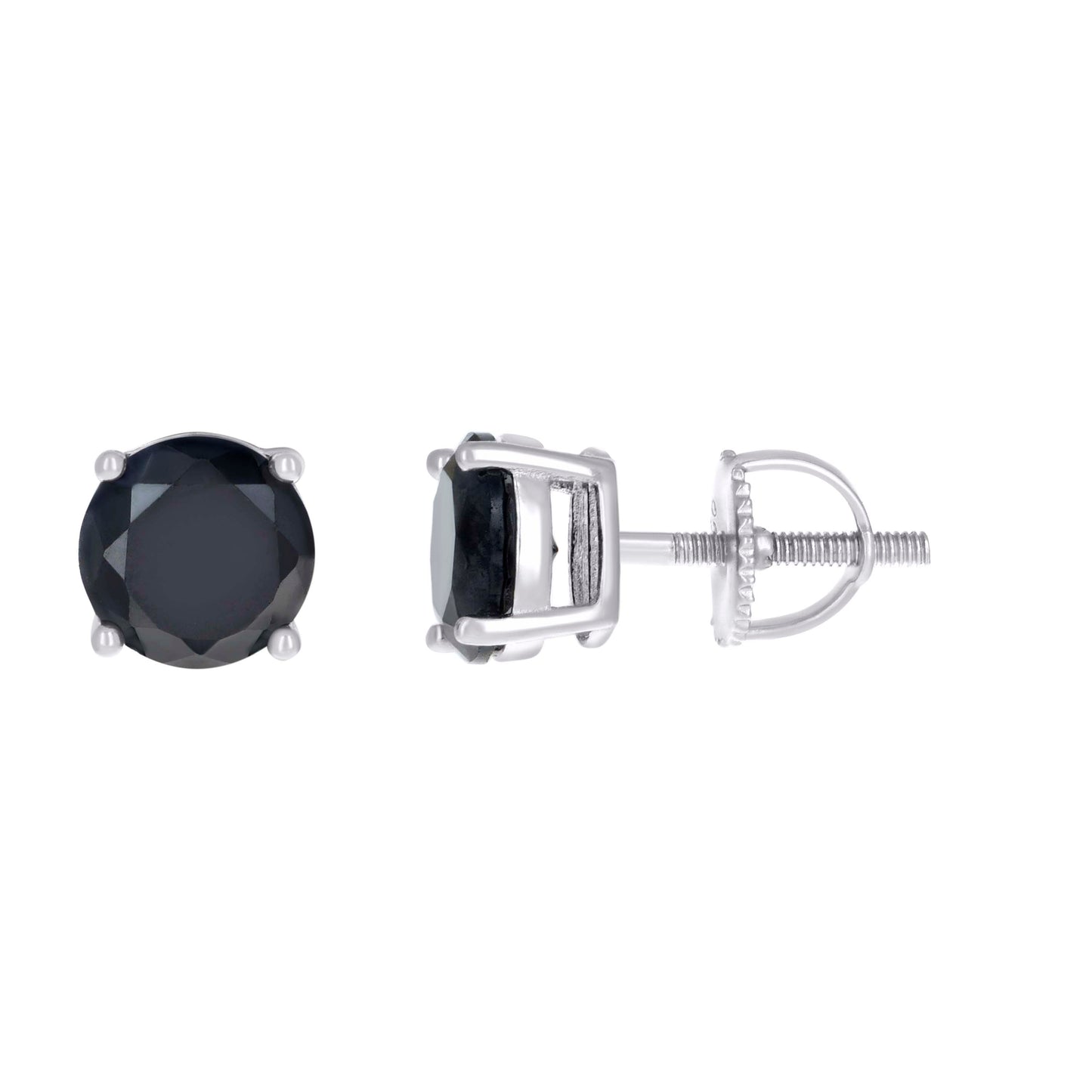 Sterling Silver Unisex Black Cubic-Zirconia Solitaire Stud Earrings