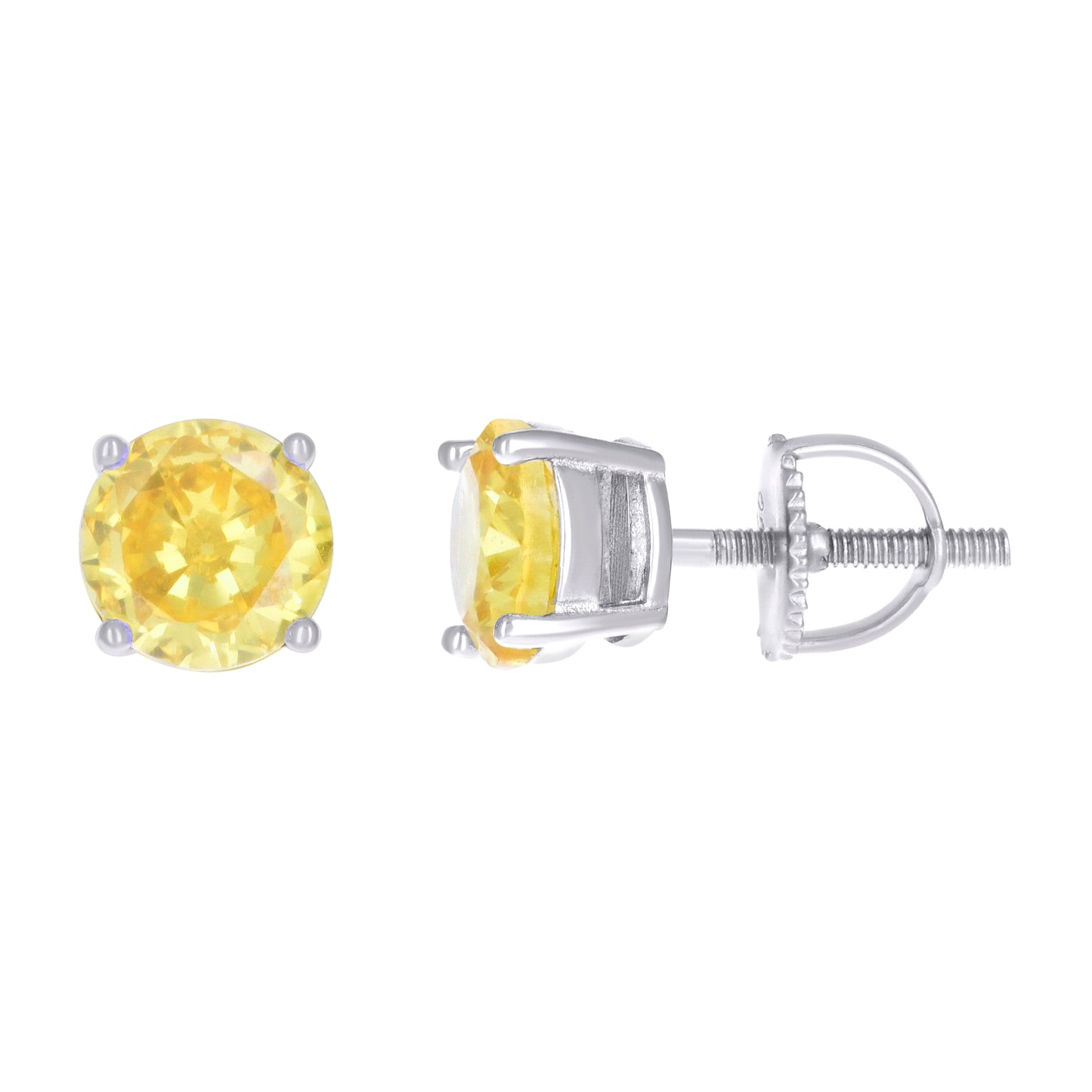 Sterling Silver Or Yellow-tone Unisex Cubic-Zirconia Solitaire Stud Earrings