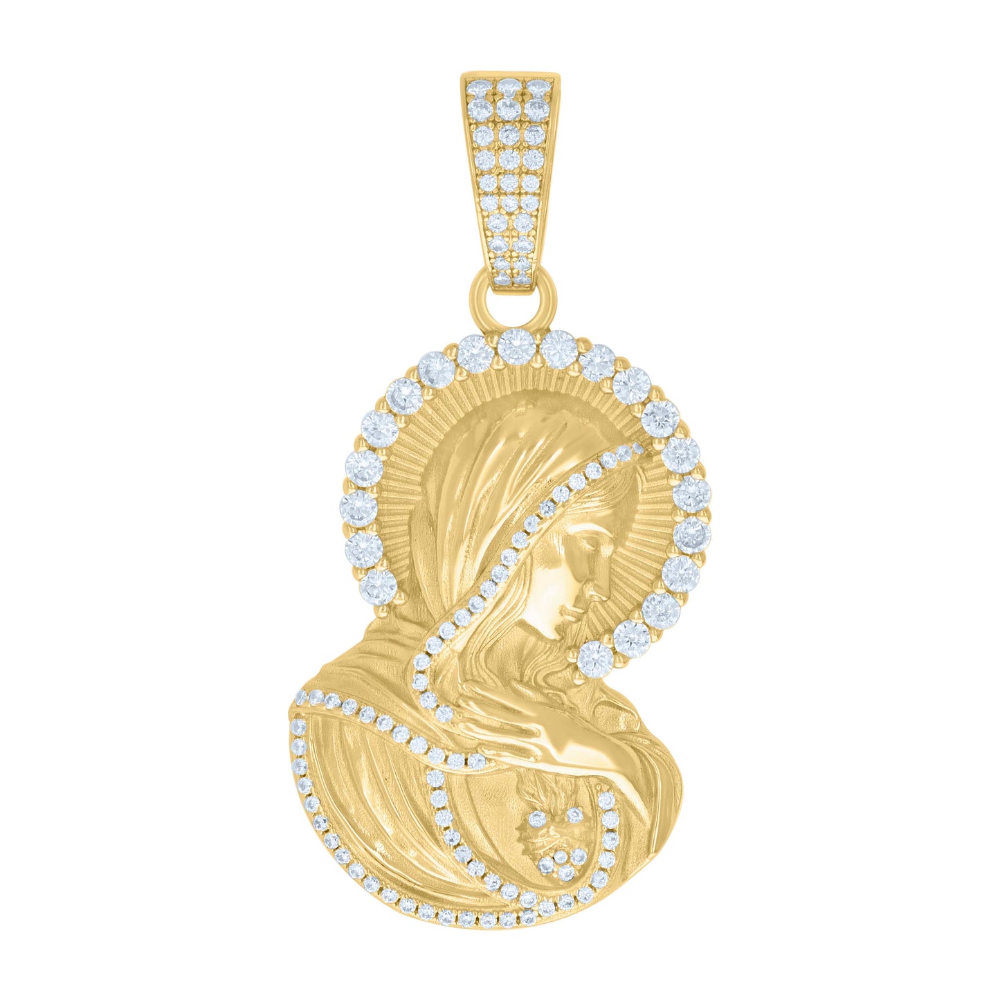 Sterling Silver Unisex Cubic-Zirconia Virgin Mary/Guadalupe Religious Charm Pendant