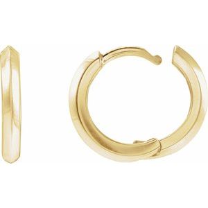 14K Yellow Gold Pair Knife Edge Hinged Hoop Earrings, Length: 15 Mm, Thickness: 2 Mm