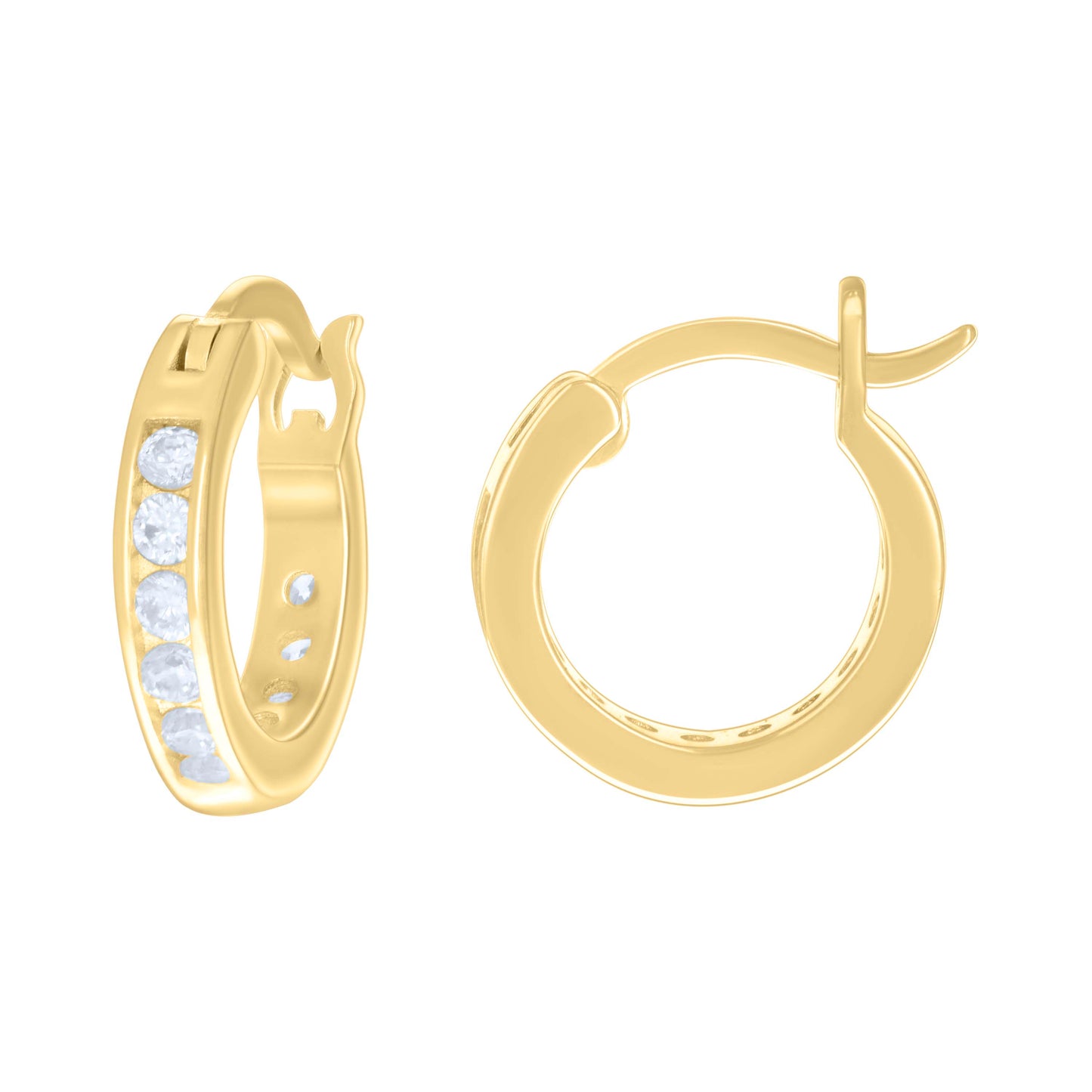 Sterling Silver Or Yellow Tone Womens Cubic-Zirconia Single Row Cubic Zirconia Hoop Earrings