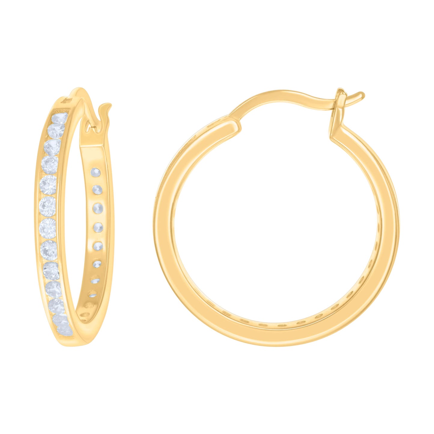 Sterling Silver Or Yellow Tone Womens Cubic-Zirconia Single Row Cubic Zirconia Hoop Earrings