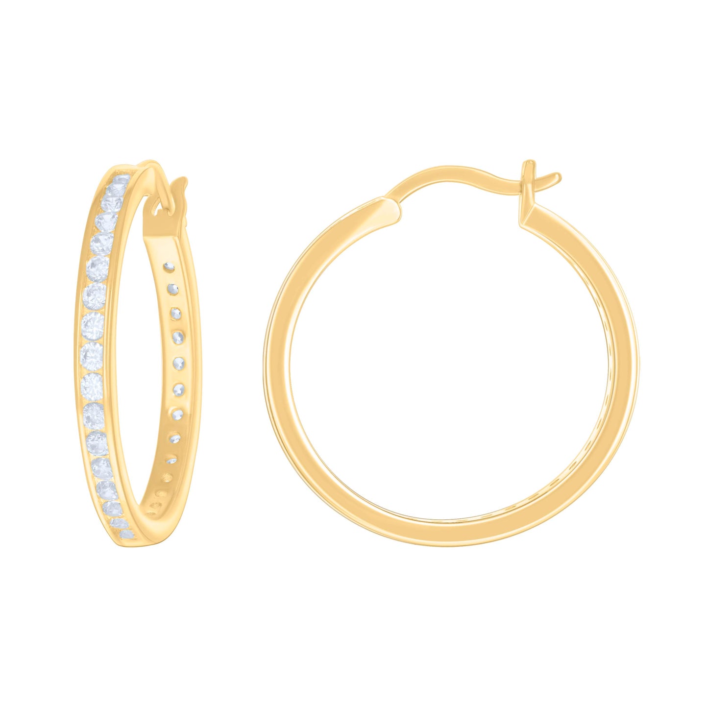 Sterling Silver Or Yellow Tone Womens Cubic-Zirconia Single Row Cubic Zirconia Hoop Earrings