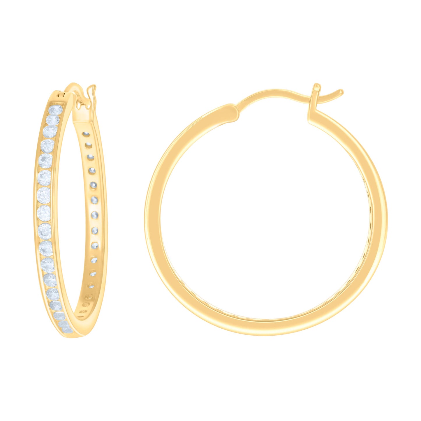 Sterling Silver Or Yellow Tone Womens Cubic-Zirconia Single Row Cubic Zirconia Hoop Earrings