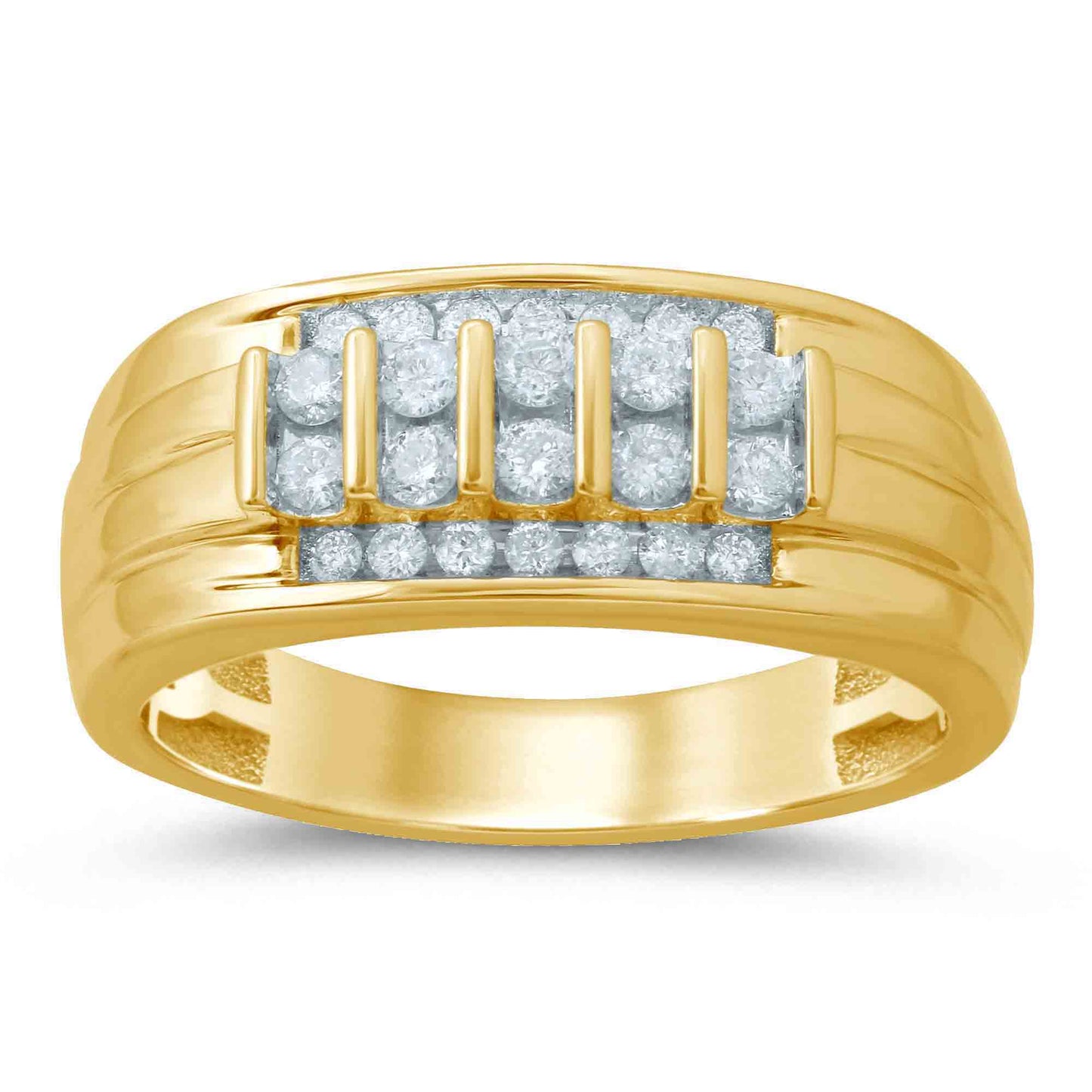 10K Yellow Gold 0.51 Cttw Diamond Mens "Colt" Dark Polish Band