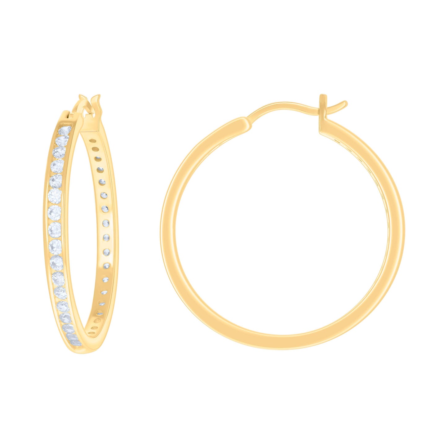 Sterling Silver Or Yellow Tone Womens Cubic-Zirconia Single Row Cubic Zirconia Hoop Earrings