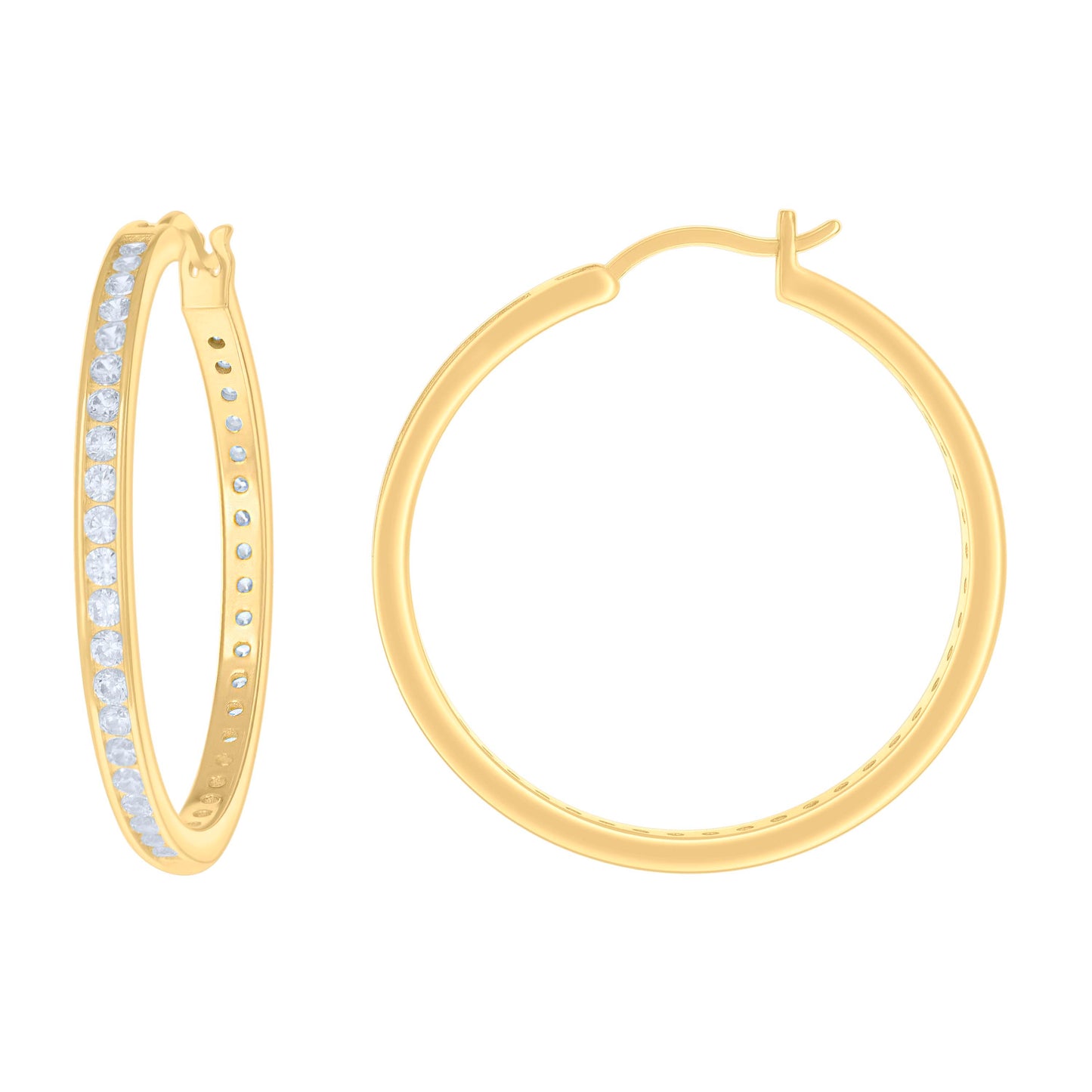 Sterling Silver Or Yellow Tone Womens Cubic-Zirconia Single Row Cubic Zirconia Hoop Earrings