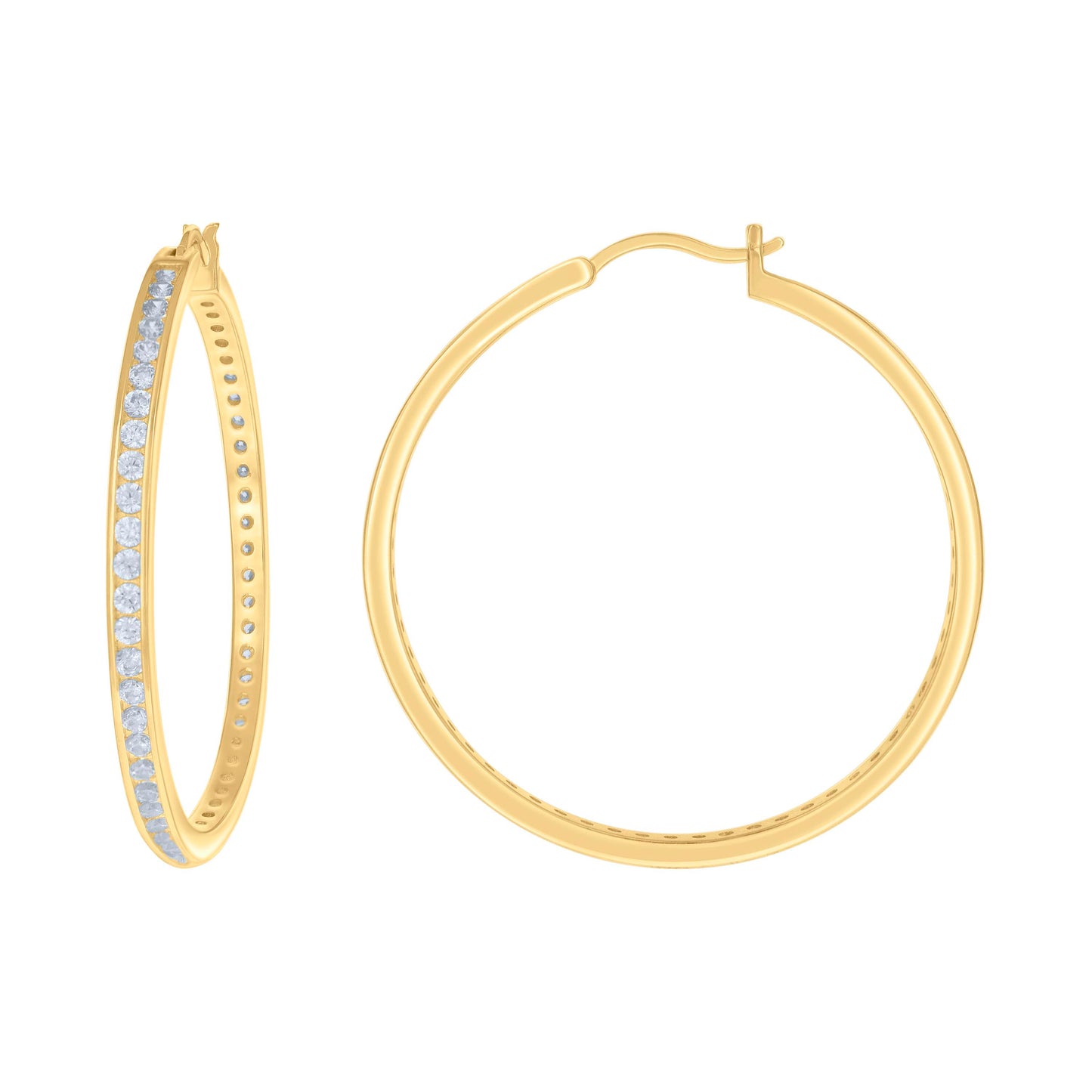 Sterling Silver Or Yellow Tone Womens Cubic-Zirconia Single Row Cubic Zirconia Hoop Earrings