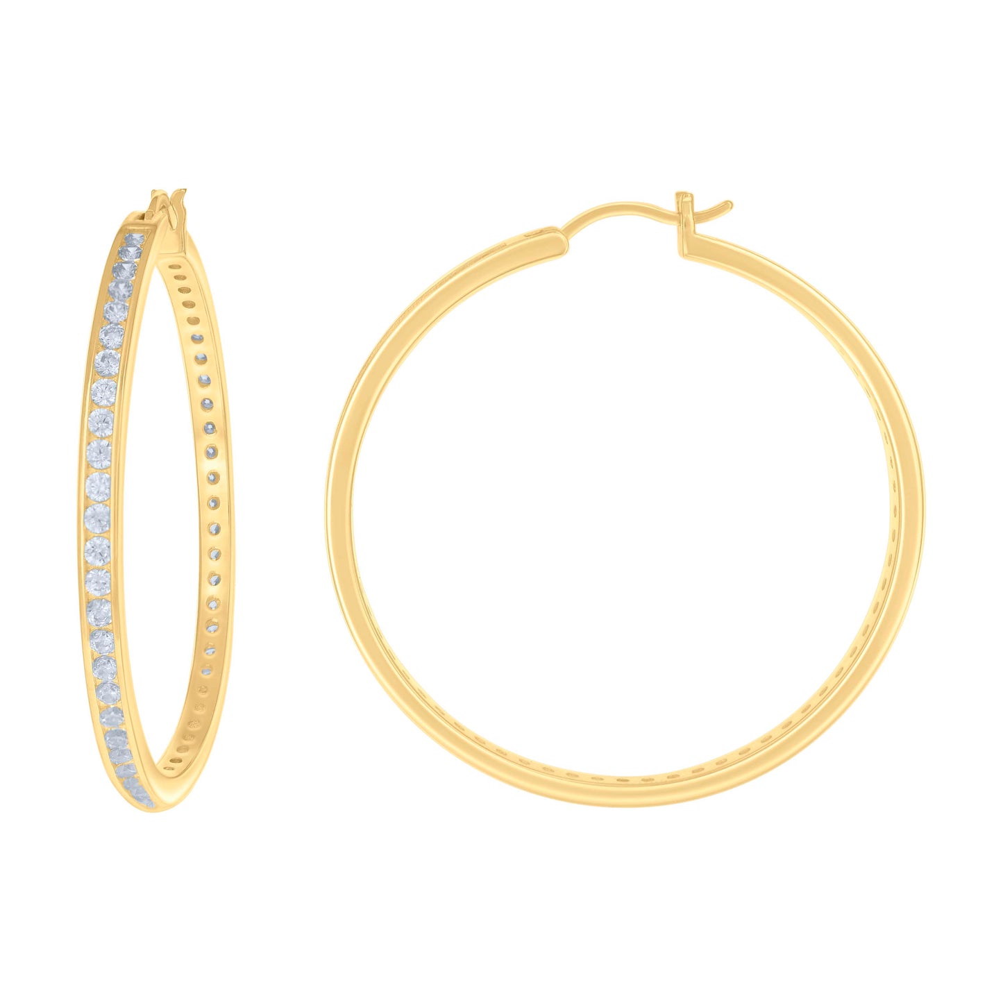 Sterling Silver Or Yellow Tone Womens Cubic-Zirconia Single Row Cubic Zirconia Hoop Earrings