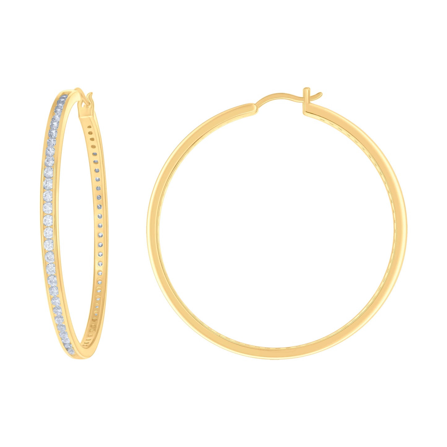 Sterling Silver Or Yellow Tone Womens Cubic-Zirconia Single Row Cubic Zirconia Hoop Earrings