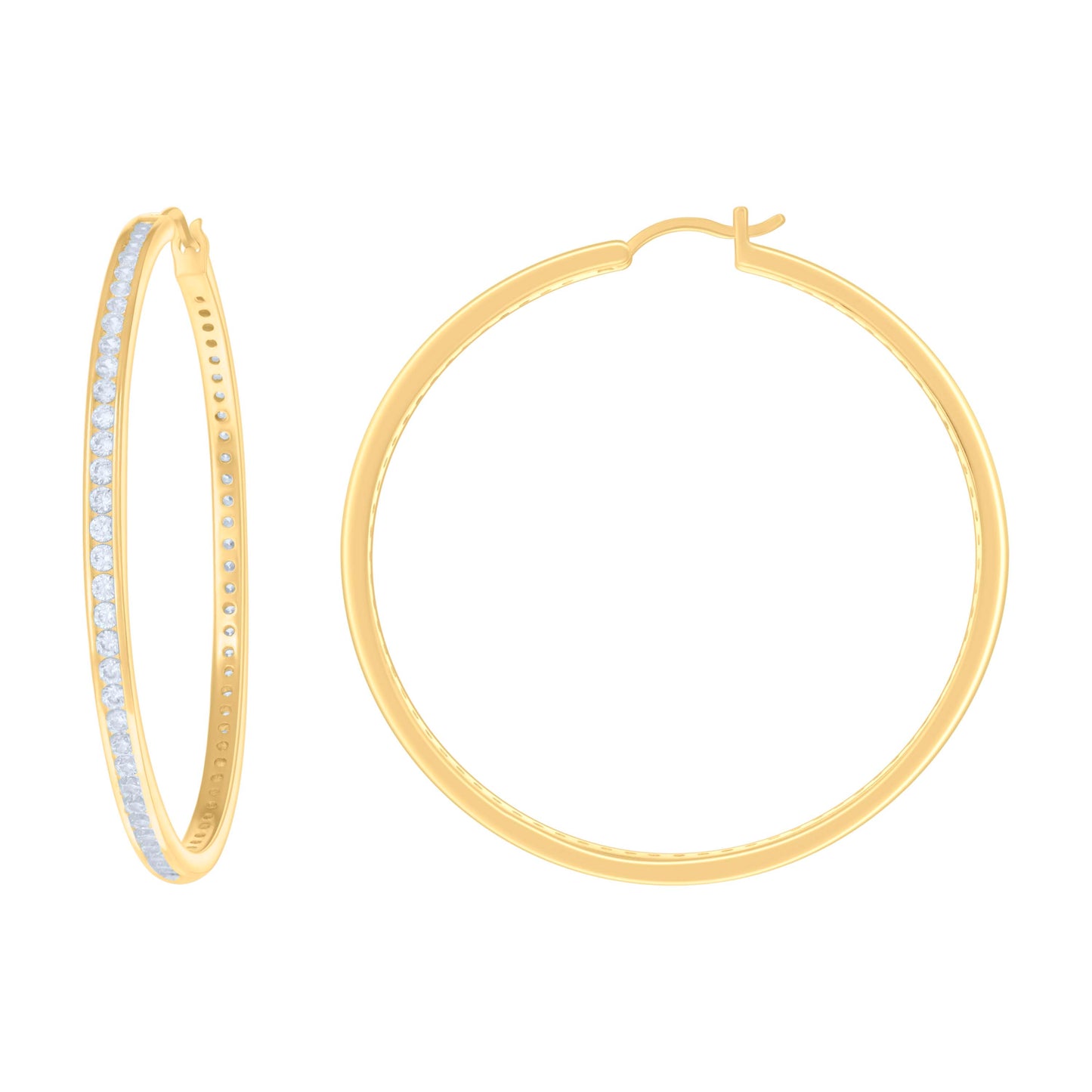 Sterling Silver Or Yellow Tone Womens Cubic-Zirconia Single Row Cubic Zirconia Hoop Earrings