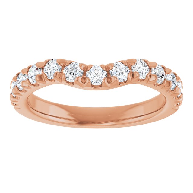 14K Rose Gold Round 2.5 Mm Polished 3/4 Ctw Natural Diamond Contour Band, Size 7