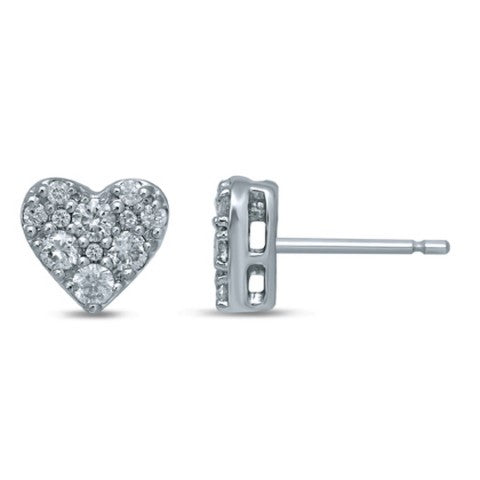 10K White Gold 0.39 Cttw Diamond "Heart" Earring